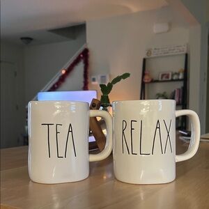 Rae Dunn Cream Mugs - Tea & Relax Set